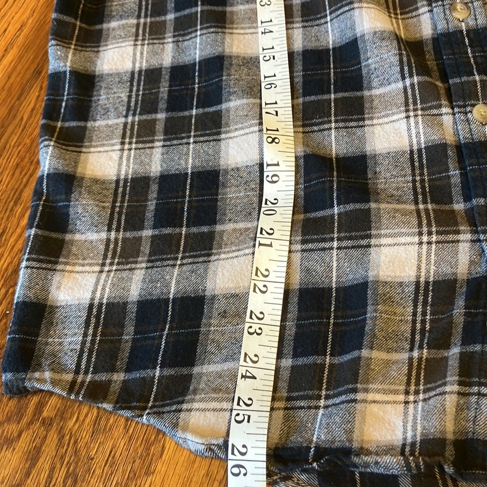 🎁2/$12 LG EDDIE BAUER LG BLACK BROWN TAN GRAY & WHITE PLAID FLANNEL SHIRT - Picture 7 of 7